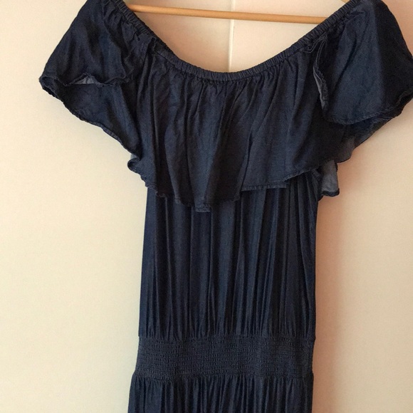 INC Denim Chambray Off-the-Shoulder Maxi, Small - Picture 2 of 6